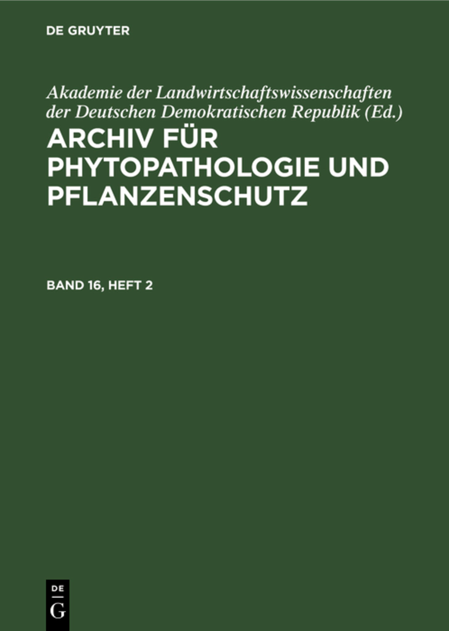 Archiv für Phytopathologie und Pflanzenschutz. Band 16, Heft 2